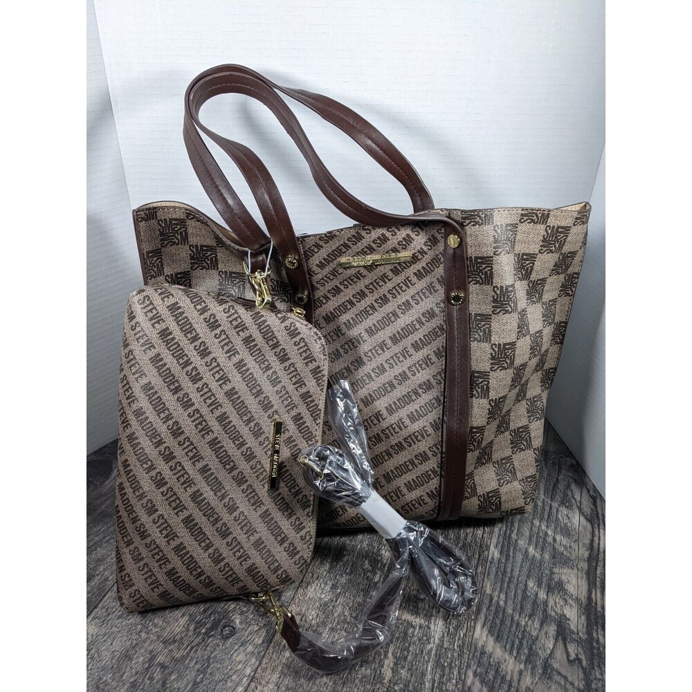 Steve Madden BTeresa Tan Brown Logo Tote with Crossbody Bag $98